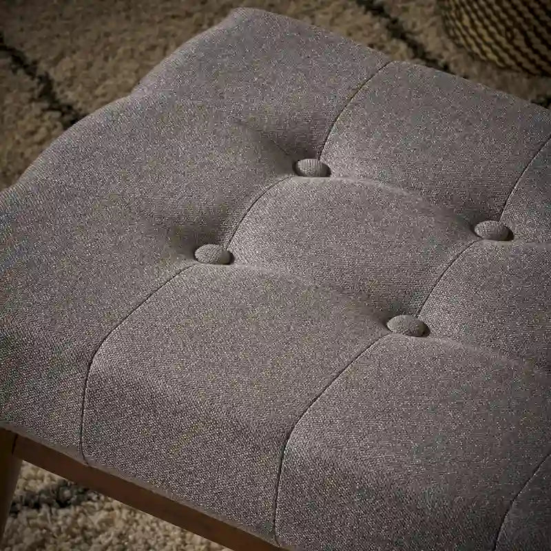 Banc ottoman en tissu capitonné gris/corail/bleu, une place