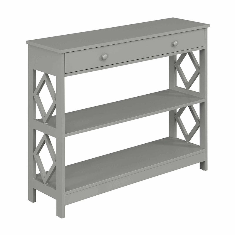 Console diamantée blanche / noire / grise avec tiroir et étagères, assemblage par 1 personne