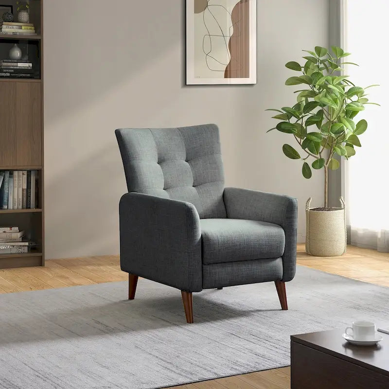 Fauteuil inclinable manuel, deux positions, pieds en bois, gris / bleu marine / ivoire / moutarde / bleu, 1 place