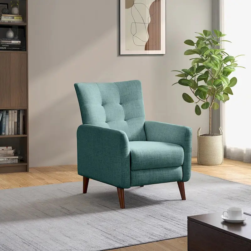 Fauteuil inclinable manuel, deux positions, pieds en bois, gris / bleu marine / ivoire / moutarde / bleu, 1 place