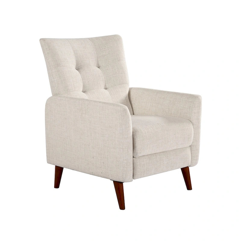 Fauteuil inclinable manuel, deux positions, pieds en bois, gris / bleu marine / ivoire / moutarde / bleu, 1 place