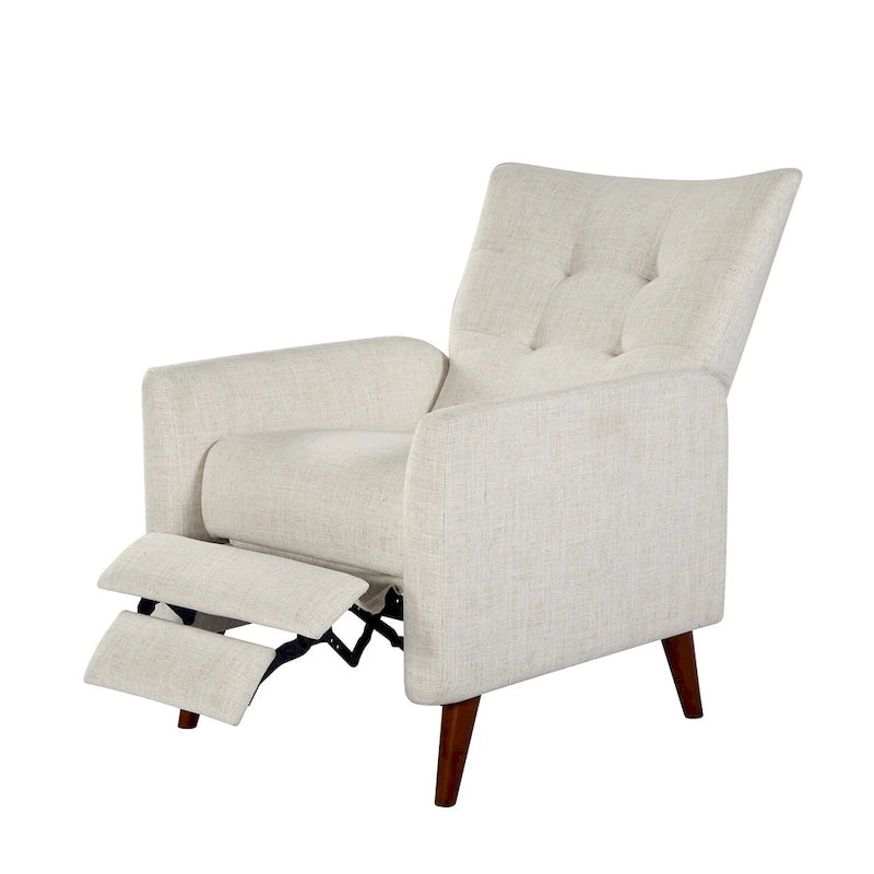 Fauteuil inclinable manuel, deux positions, pieds en bois, gris / bleu marine / ivoire / moutarde / bleu, 1 place