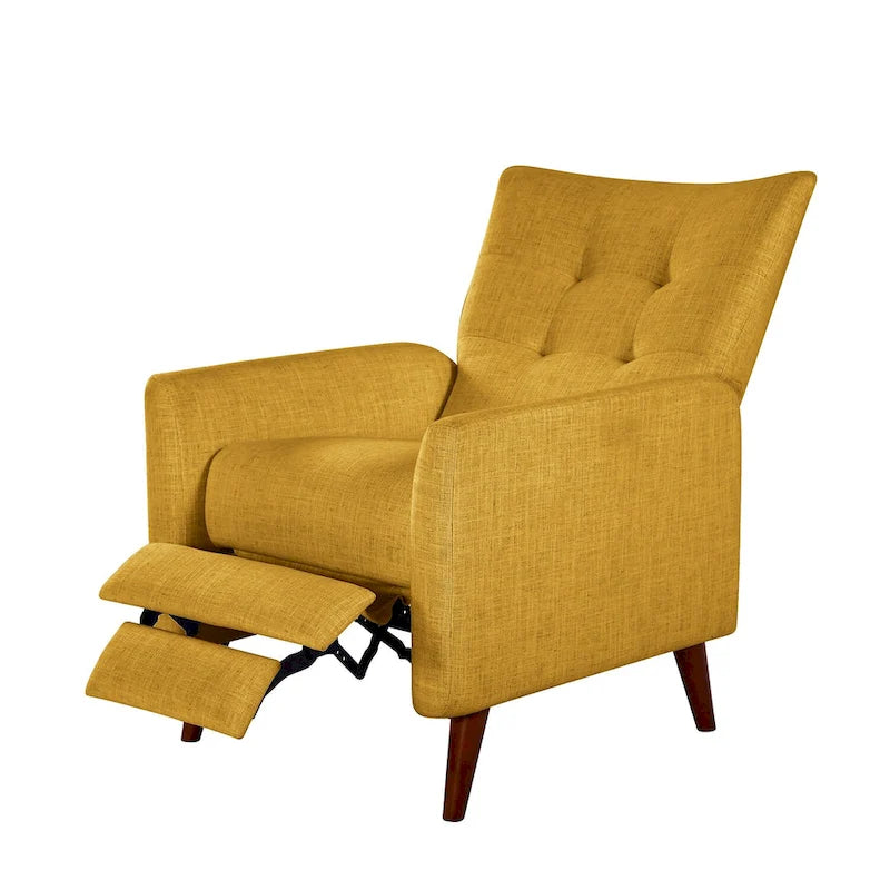 Fauteuil inclinable manuel, deux positions, pieds en bois, gris / bleu marine / ivoire / moutarde / bleu, 1 place