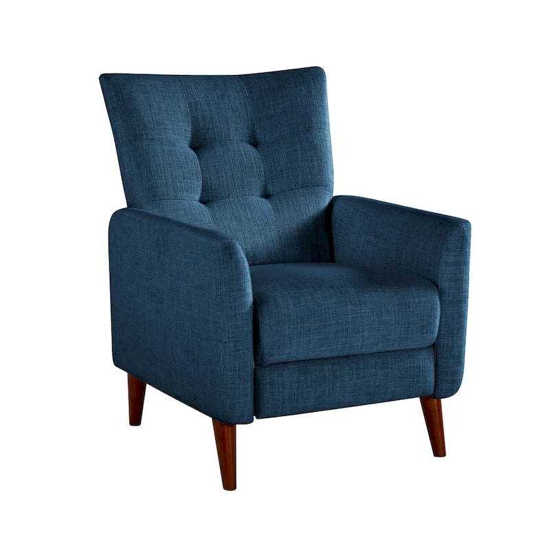 Fauteuil inclinable manuel, deux positions, pieds en bois, gris / bleu marine / ivoire / moutarde / bleu, 1 place