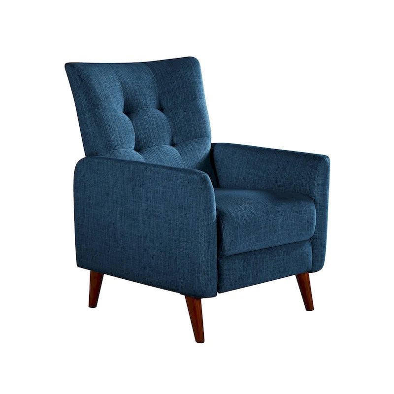 Fauteuil inclinable manuel, deux positions, pieds en bois, gris / bleu marine / ivoire / moutarde / bleu, 1 place
