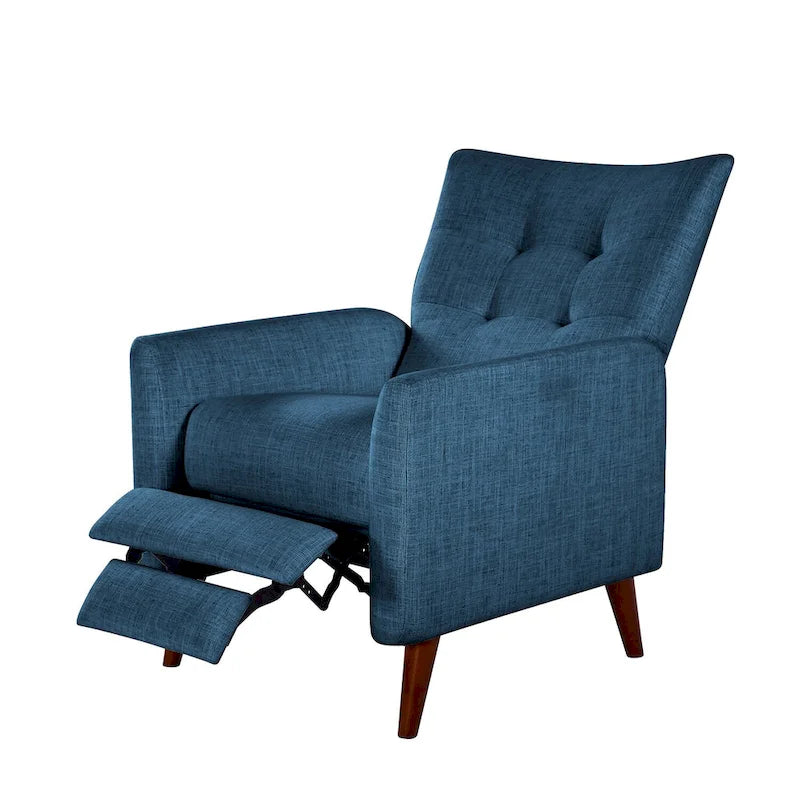 Fauteuil inclinable manuel, deux positions, pieds en bois, gris / bleu marine / ivoire / moutarde / bleu, 1 place