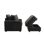 Chaise longue en flanelle beige / gris foncé / chocolat avec pouf de rangement – Individuel