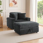 Chaise longue en flanelle beige / gris foncé / chocolat avec pouf de rangement – Individuel