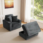 Chaise longue en flanelle beige / gris foncé / chocolat avec pouf de rangement – Individuel