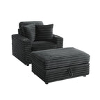 Chaise longue en flanelle beige / gris foncé / chocolat avec pouf de rangement – Individuel