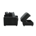 Chaise longue en flanelle beige / gris foncé / chocolat avec pouf de rangement – Individuel