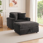 Chaise longue en flanelle beige / gris foncé / chocolat avec pouf de rangement – Individuel