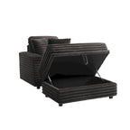 Chaise longue en flanelle beige / gris foncé / chocolat avec pouf de rangement – Individuel