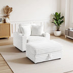 Chaise longue en flanelle beige / gris foncé / chocolat avec pouf de rangement – Individuel