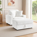 Chaise longue en flanelle beige / gris foncé / chocolat avec pouf de rangement – Individuel