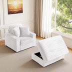 Chaise longue en flanelle beige / gris foncé / chocolat avec pouf de rangement – Individuel