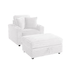 Chaise longue en flanelle beige / gris foncé / chocolat avec pouf de rangement – Individuel