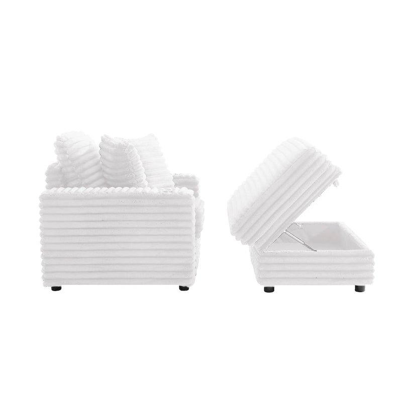 Chaise longue en flanelle beige / gris foncé / chocolat avec pouf de rangement – Individuel