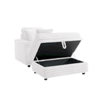 Chaise longue en flanelle beige / gris foncé / chocolat avec pouf de rangement – Individuel