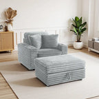 Chaise longue en flanelle beige / gris foncé / chocolat avec pouf de rangement – Individuel