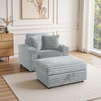 Chaise longue en flanelle beige / gris foncé / chocolat avec pouf de rangement – Individuel