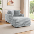 Chaise longue en flanelle beige / gris foncé / chocolat avec pouf de rangement – Individuel