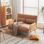 Canapé Convertible Beige en Coton et Lin 2 Places, 109,9 cm