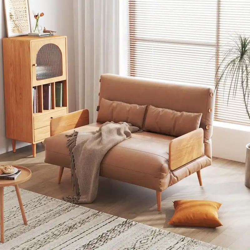 Canapé Convertible Beige en Coton et Lin 2 Places, 109,9 cm