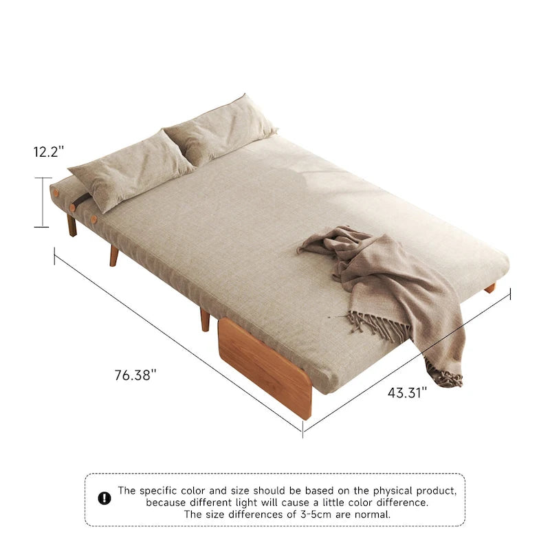 Canapé Convertible Beige en Coton et Lin 2 Places, 109,9 cm