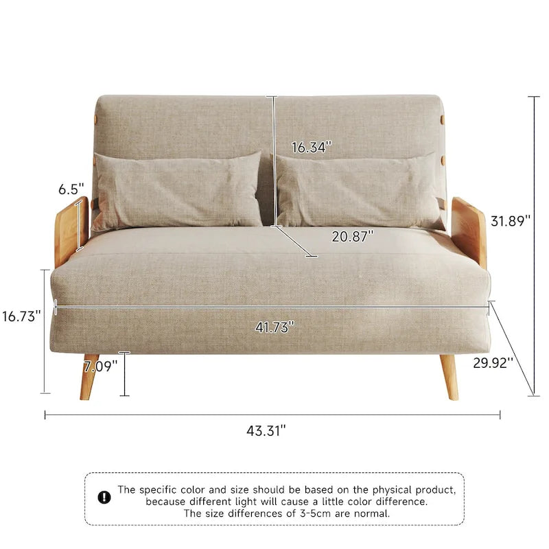 Canapé Convertible Beige en Coton et Lin 2 Places, 109,9 cm