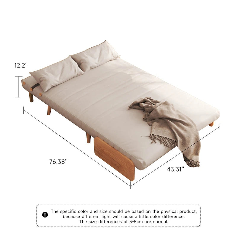 Canapé Convertible Beige en Coton et Lin 2 Places, 109,9 cm