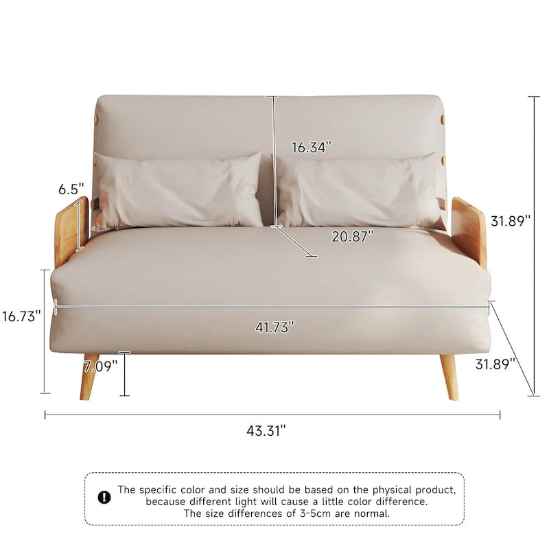 Canapé Convertible Beige en Coton et Lin 2 Places, 109,9 cm