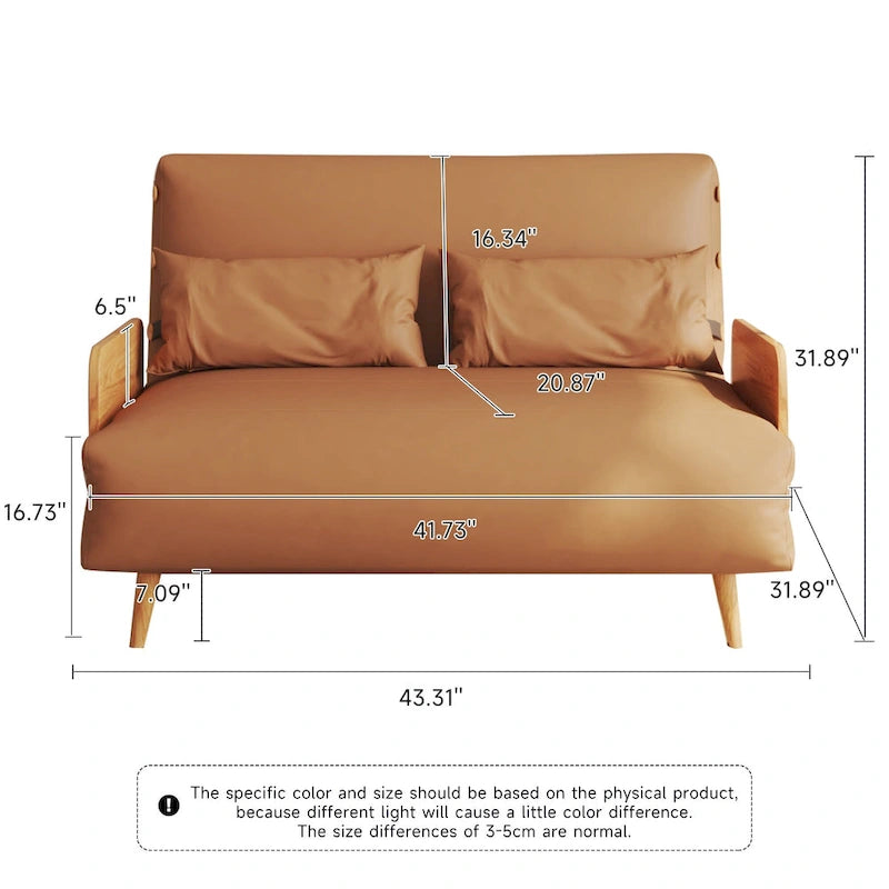 Canapé Convertible Beige en Coton et Lin 2 Places, 109,9 cm