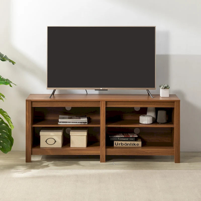 Meuble TV pour téléviseurs jusqu'à 65", expresso et marron clair, étagère ouverte, style moderne