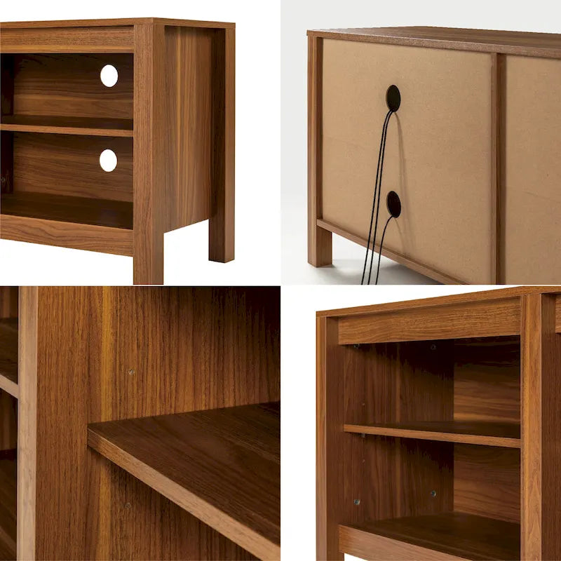 Meuble TV pour téléviseurs jusqu'à 65", expresso et marron clair, étagère ouverte, style moderne