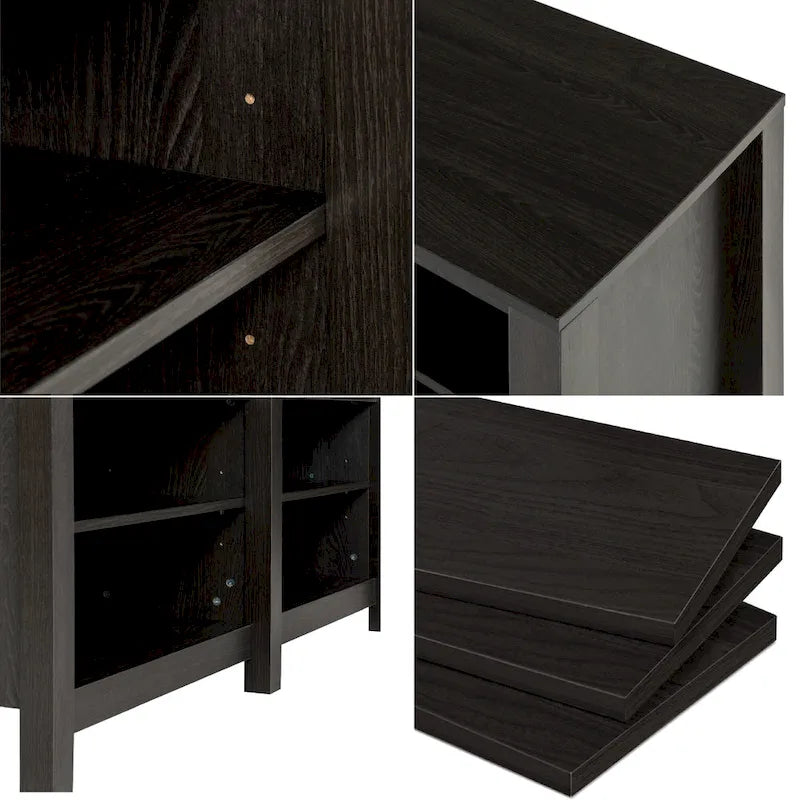 Meuble TV pour téléviseurs jusqu'à 65", expresso et marron clair, étagère ouverte, style moderne