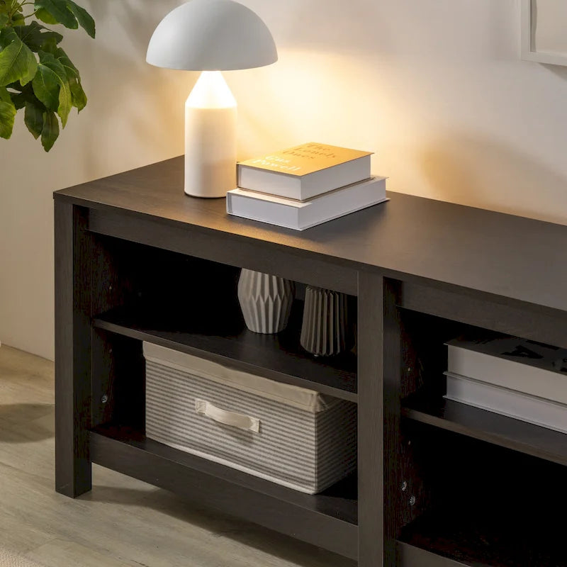 Meuble TV pour téléviseurs jusqu'à 65", expresso et marron clair, étagère ouverte, style moderne