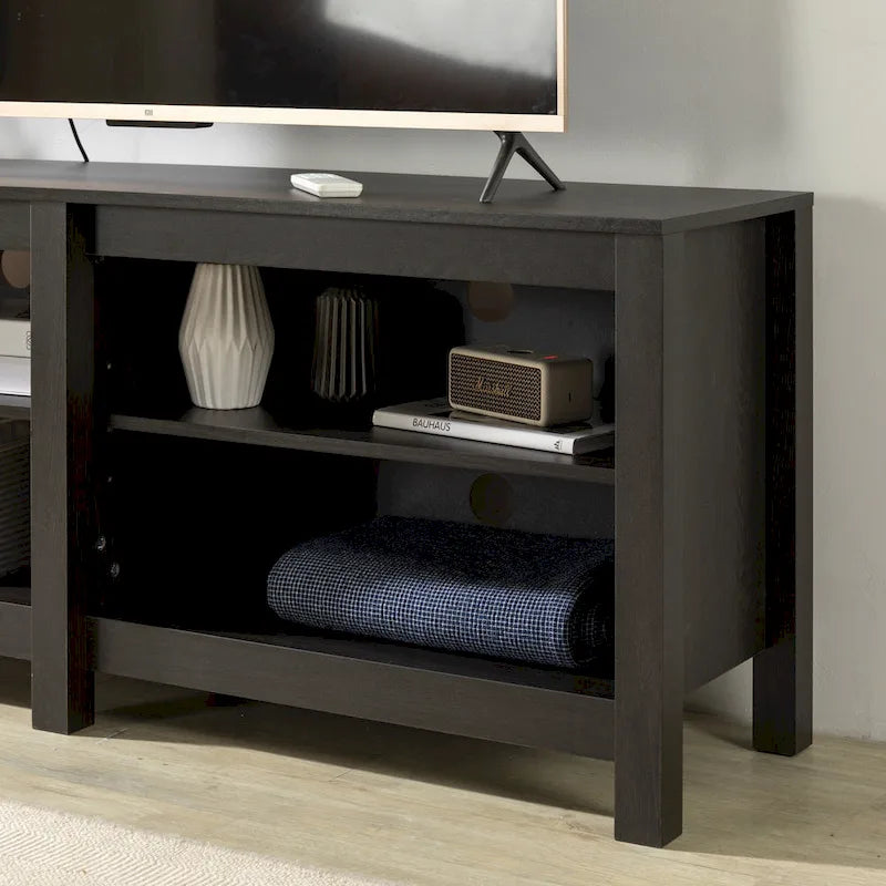 Meuble TV pour téléviseurs jusqu'à 65", expresso et marron clair, étagère ouverte, style moderne