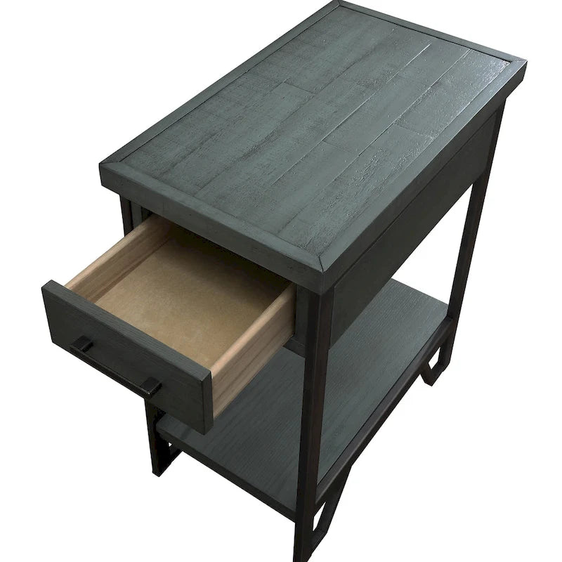 Table de chevet rustique à 1 tiroir, blanc antique / vert antique, pour 1 personne