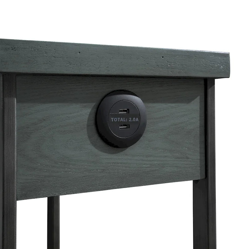 Table de chevet rustique à 1 tiroir, blanc antique / vert antique, pour 1 personne