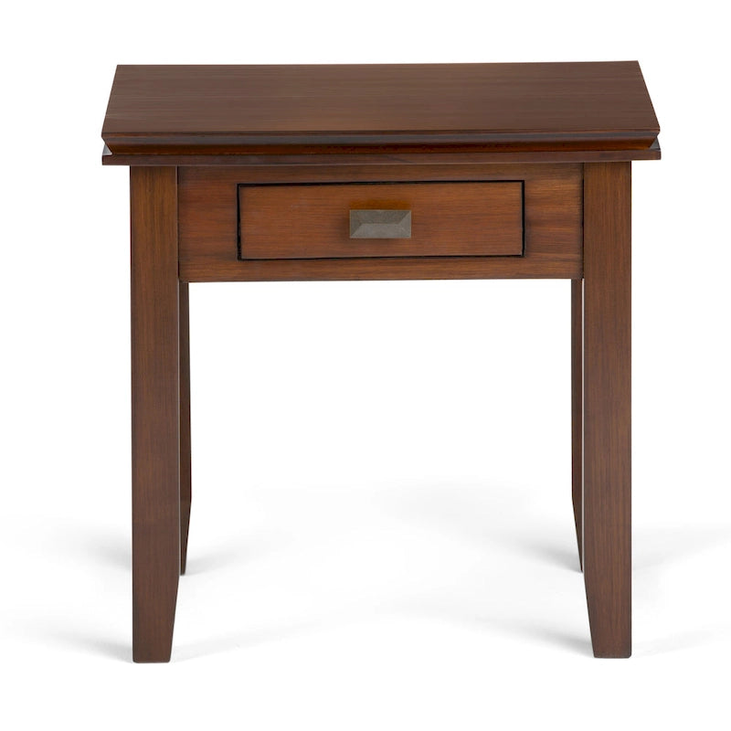 Table de chevet carrée en bois massif auburn moyen avec tiroir