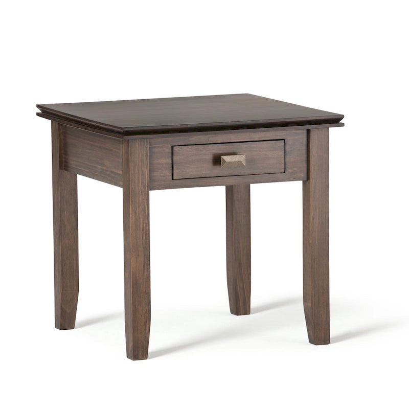 Table de chevet carrée en bois massif auburn moyen avec tiroir