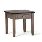 Table de chevet carrée en bois massif auburn moyen avec tiroir