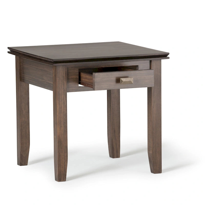 Table de chevet carrée en bois massif auburn moyen avec tiroir