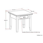 Table de chevet carrée en bois massif auburn moyen avec tiroir