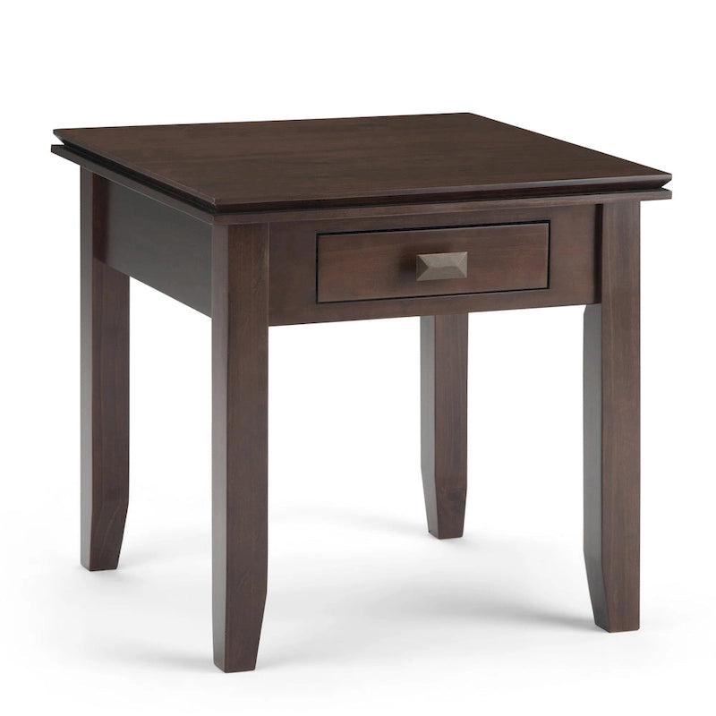 Table de chevet carrée en bois massif auburn moyen avec tiroir