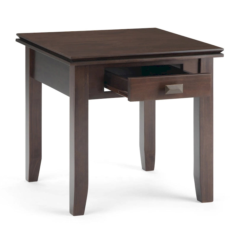 Table de chevet carrée en bois massif auburn moyen avec tiroir