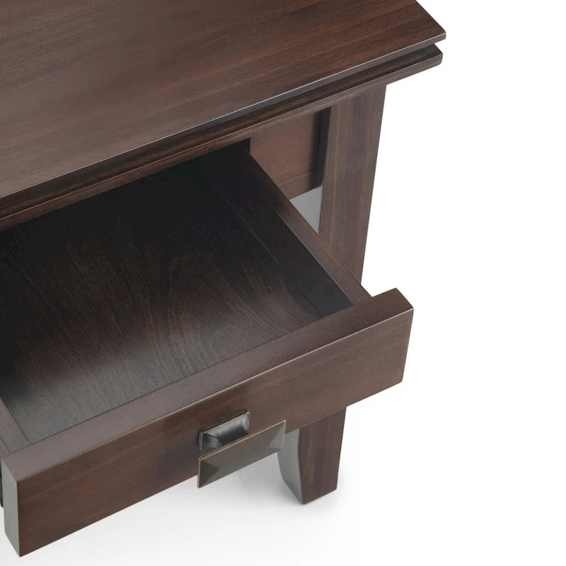 Table de chevet carrée en bois massif auburn moyen avec tiroir