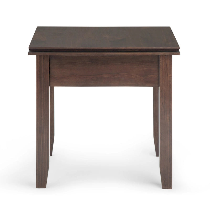 Table de chevet carrée en bois massif auburn moyen avec tiroir