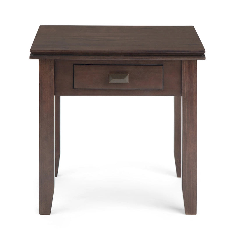 Table de chevet carrée en bois massif auburn moyen avec tiroir